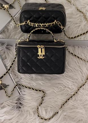 Жіноча сумка chanel vanity lux case with mirror чорний крос боді через плечі шанель