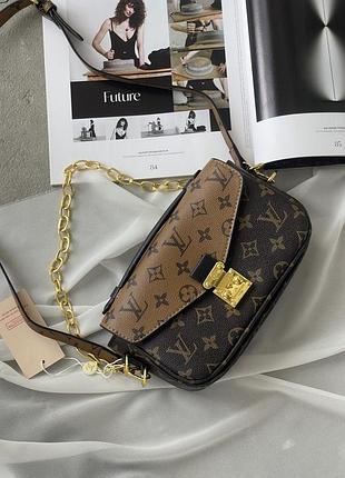Жіноча сумка луї вітон-метіс коричневий міні через плечі pochette metis east west monogram