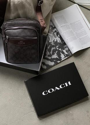Мужская сумка мессенджер coach через плечо коричневый коуч