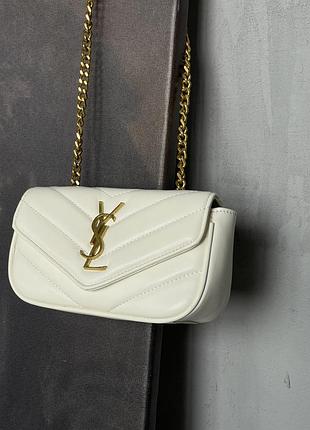 Жіноча сумка yves saint laurent loulou leather bag через плече білий лоран small size