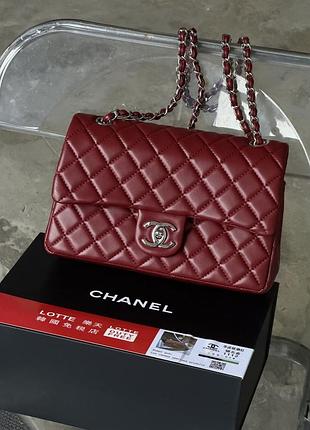 Сумка жіноча клатч через плече chanel classic double flap bag premium шанель червоний срібло
