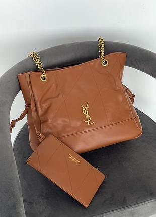 Сумка жіноча yves saint laurent jamie in leather коричневий шопер ів сен лоран