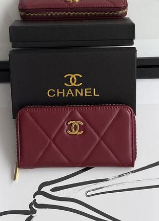 Гаманець жіночий chanel бордовий гладкий з коробкою шанель
