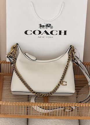 Сумка жіноча coach juliet shoulder classic bag 25 premium через плечі молочний+ золото коуч