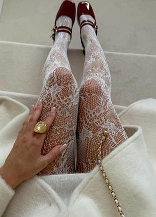 Белые ажурные колготки