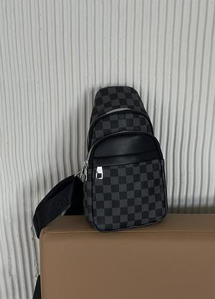Мужская сумка слинг мессенджер louis vuitton через плечо серый в клетку луи виттон