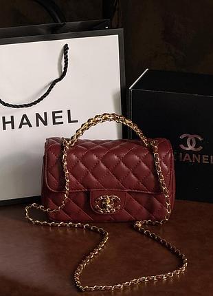 Женская сумка клатч chanel letter logo top handle flap wallet on chain через плечо бордовый шанель маленькая