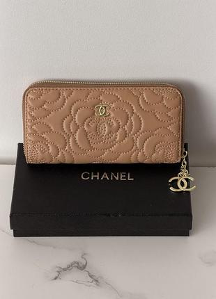 Гаманець жіночий chanel camellia бежевий з коробкою шанель