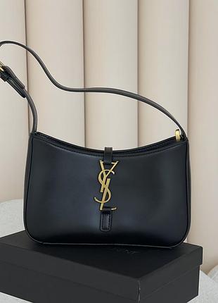 Жіноча сумка yves saint laurent le 5 a 7 гладкий ysl ів сен лоран чорний золото клатч