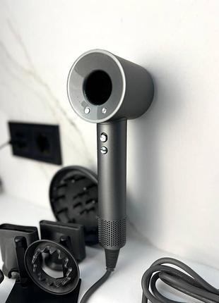 Фен super hair dryer сірий з іонізацією та турборежимом 5 насадок (y-002)