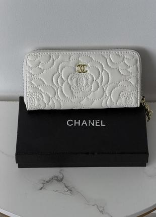 Гаманець жіночий chanel camellia білий з коробкою шанель