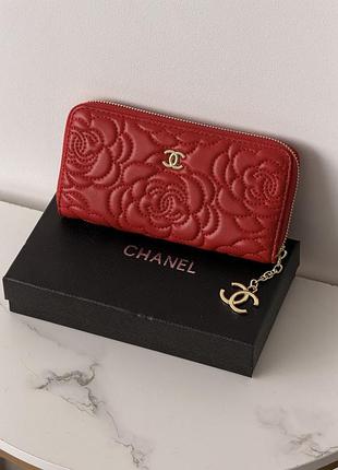 Гаманець жіночий chanel camellia червоний з коробкою шанель