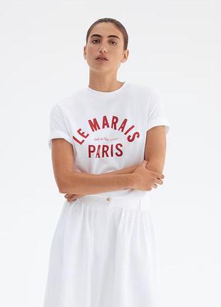 Бавовняна біла футболка h&m paris з принтом нова
