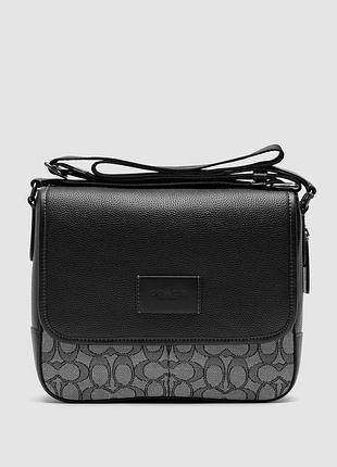 🦁 coach sprint map 25 black leather/grey canvas 25 х 22 х 8 см