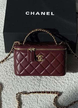 Женская сумка chanel vanity logo handle premium бордовый кросс боди через плече шанель