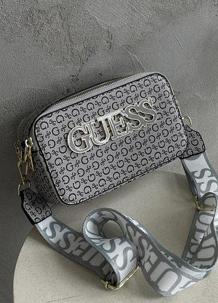 Сумка женская серо-зеленый на широком ремне guess big logo гесс кросс-боди