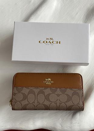 Кошелек coach signature accordion zip wallet, коуч женский большой бежевый