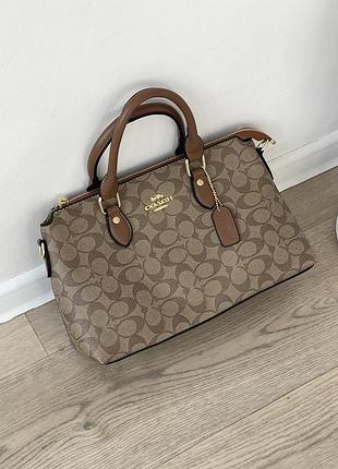 Женская сумка coach georgia satchel bag через плечо бежевый коуч