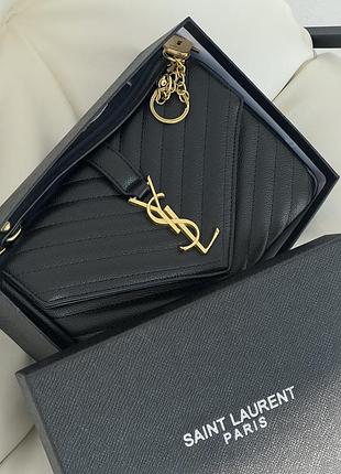 Жіноча сумка yves saint laurent college medium ysl ів сен лоран чорний золото клатч premium