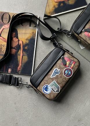 Чоловіча сумка coach graham crossbody через плече бежевий коуч