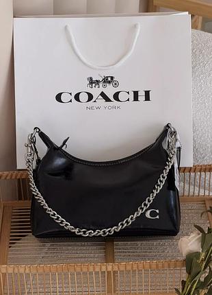 Сумка женская coach juliet shoulder classic bag 25 premium через плечи черный + серебро коуч