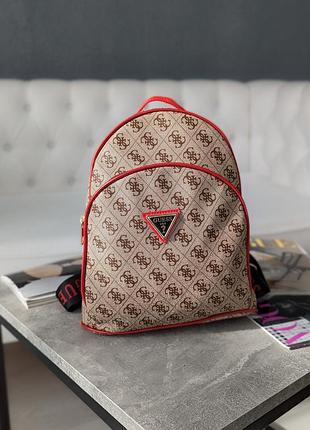 Женский бежевый + красный рюкзак guess гесс lux