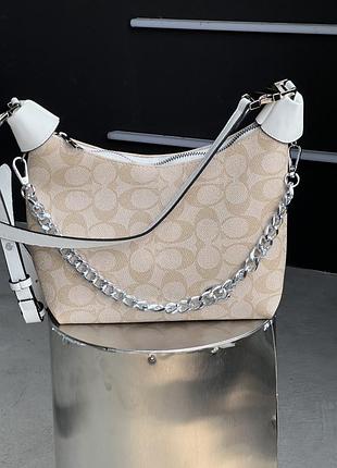 Женская сумка coach juliet shoulder bag бело-бежевый коуч через плечо