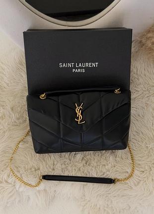 Жіноча сумка ів сен лоран чорний + золото через плечі yves saint laurent loulou puffer medium