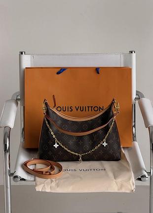 Сумка жіноча louis vuitton boulogne premium через плечі коричневий + бежевий луї віттон