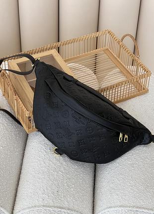 Жіноча бананка louis vuitton через плечі чорний стьобаний, поясна бананка луї віттон