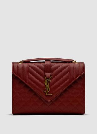 💎 saint laurent envelope medium in quilted grain de poudre embossed leather burgundy 24 х 19 х 5 см