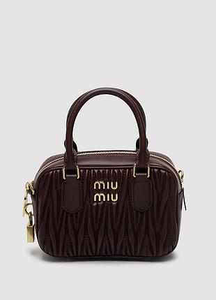 💎 miu miu arcadie matelassé nappa leather bag burgundy 20 x 13 x 7 см
