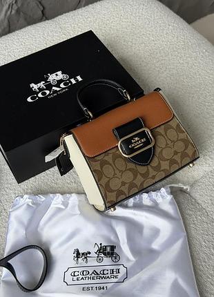 Сумка женская coach morgan top handle satchel premium через плече персиковый коуч