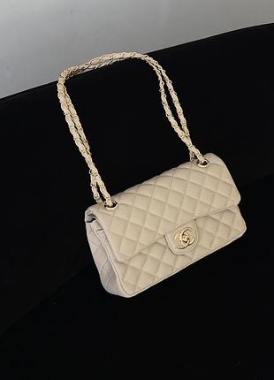 Сумка жіноча клатч через плече chanel classic double flap bag шанель бежеве золото