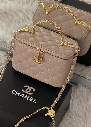 Женская сумка chanel vanity lux case with mirror бежевый кросс боды через плеча шанель