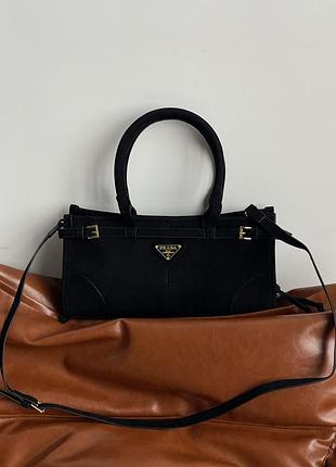 Сумка жіноча prada medium suede tote bag через плече чорний прада