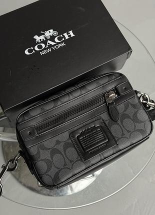 Мужская сумка coach academy crossbody signature canvas через плечо черный коуч