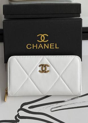 Гаманець жіночий chanel білий гладкий з коробкою шанель