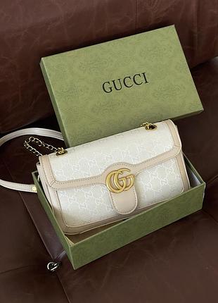 Сумка жіноча gucci marmont молочний крос боді через плече гуччі