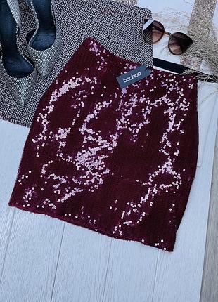 Нова святкова спідниця boohoo коротка спідниця бордова жіноча спідниця великого розміру спідниця в паєтках