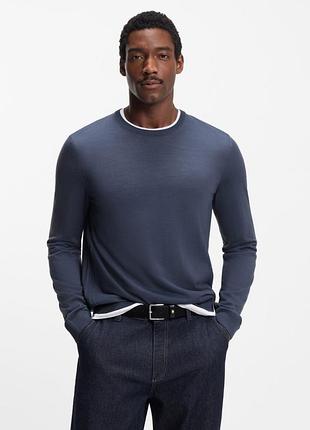 Мужской джемпер свитшот hugo boss из тонкой мериносовой шерсти (100% virgin wool), темно-синий, xxl