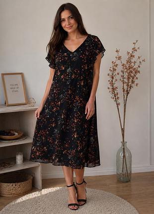 Легка шифонова сукня міді в квітковий принт dresses yessica (c&a), розмір 46 (xl)