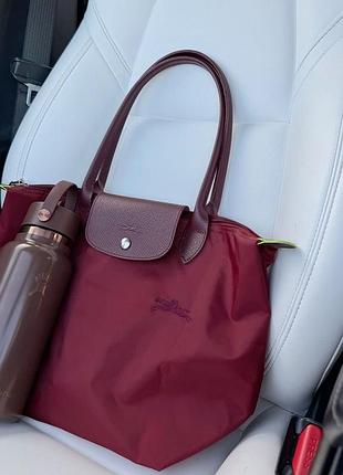 Сумка longchamp le pliege m size гранат . з довгими ручками. тренд 2026 року