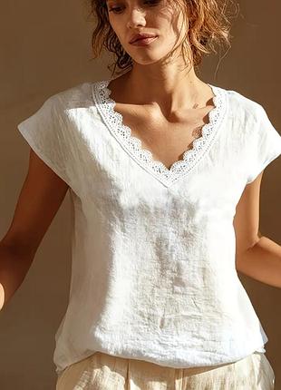 Стильна, легка блуза, 70% льон, р. l, xl, наші 46-48, 48-52, білий