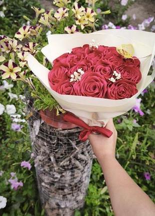 Букет з атласних стрічок 15 троянд🎀