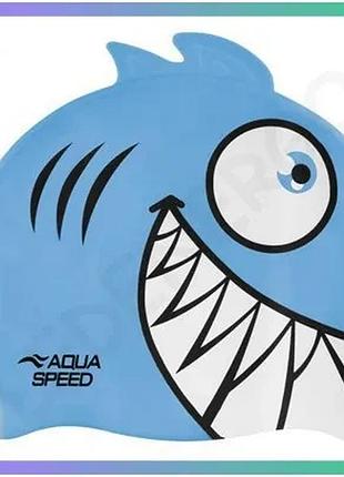 Шапка для плавання aqua speed zoo pirana силіконова бірюзова з веселим принтом для дітей 4-8 років sku_246-02