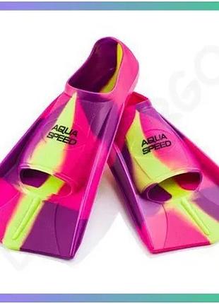 Ласти aqua speed training fins 7934 рожеві фіолетові жовті для плавання унісекс тренувальні ласти sku_137-93