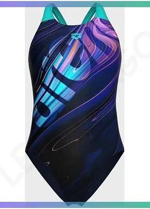 Купальник arena flow swimsuit v back lb темно-синій для жінок з підтримкою та комфортом для плавання sku_008935-790