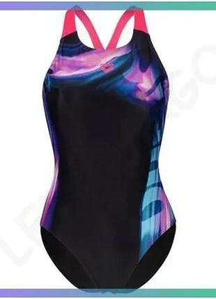 Купальник закритий arena dreamhline swimsuit v back чорний фіолетовий бірюзовий для жінок 42 для плава sku_008328-500