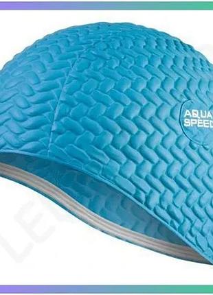Шапка для плавання aqua speed bombastic tic-tac блакитна для жінок з довгим волоссям з латексу sku_117-01